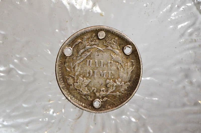 1868-S Seated Liberty Half Dime Damaged Vintage Holed Graffiti Guh Rare Old Love - Image 1 of 4