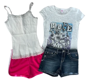 Justice sz 12 R Denim n Pink Shorts Lot Sparkle Tank - Picture 1 of 3