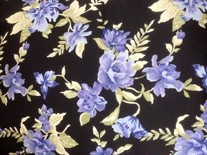 Fabric Remnant 190cm X 150cm Flowers On Black Background, Lightweight New - Picture 1 of 3