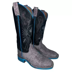 Justin Boots Womens Western Cowboy Boots Size 6.5B Turquoise Cross Square Toe - Picture 1 of 10
