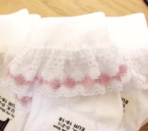 CLEARANCE 6 PAIR 0-2.5 UK Shoe Baby ANKLE SOCKS mixed Frilly Lace UK MADE - Picture 1 of 3