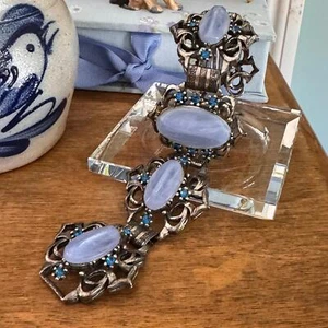 Pulsera Selro Selini azul lucita y estrás vintage sin firmar - Imagen 1 de 10