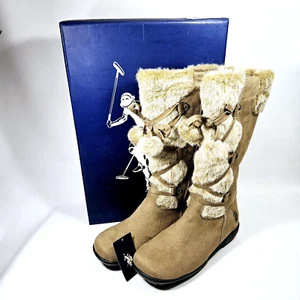 U.S. Polo Association TAN Boots "Jessica" Faux Suade Zip Up Women’s Sz 10 NWT - Picture 1 of 17