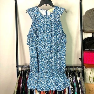 MICHAEL Michael Kors Cold Ruffle Shoulder Blue Floral China Print Ditsy Dress - Picture 1 of 9