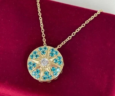 Luxus Halskette Polarstern Anhänger Zirkon Kristall 585er Gelbgold 14K vergoldet - Bild 1 von 4