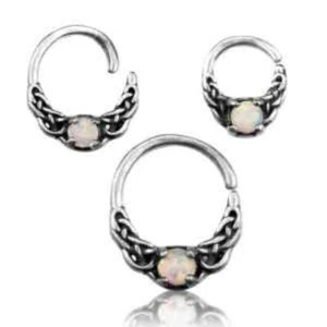 SINGLE 16g STERLING SILVER WHITE OPAL SEPTUM RING NOSE EARRING TRAGUS HELIX HOOP - Picture 1 of 1