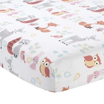 Sábana bajera ajustable Little Woodland Animals blanca suave transpirable ropa de cama para bebé Foto 1 de 4