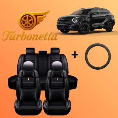 For All Kia Cushion Custom Fit Luxury Black 5 Seat Leather Seat Cover - Image 1 of 4