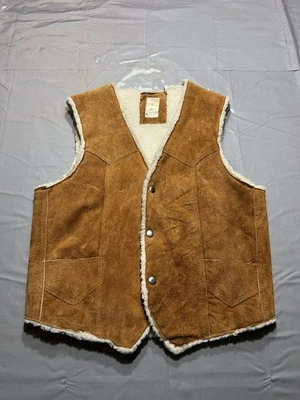 Vintage Bronson Suede Leather Vest Size Small Sherpa Lined Western - Image 1 of 4