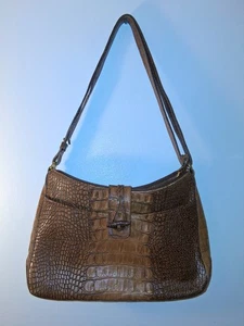 Brahmin Isabelle Pecan Brown Crocodile Embossed Leather Purse Shoulder Handbag - Picture 1 of 8