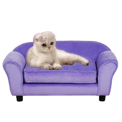 Sofá cama para perros pequeños, sofá de terciopelo para gatos con cojín lavable y patas de plástico (29... Foto 1 de 4