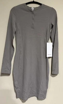 NWT Lululemon Size 8 All Aligned Ribbed Long Sleeve Henley Dress Ash Gray $128 - Image 1 of 4