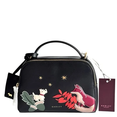 RADLEY Handbag Black Leather Small Bag Zip Top Crossbody Grab - Fleeting Fox