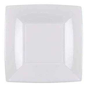 Soucoupes Dessert Agréable Blanches Plastique Réutilisables 18x18 CM 15pz - Photo 1/4