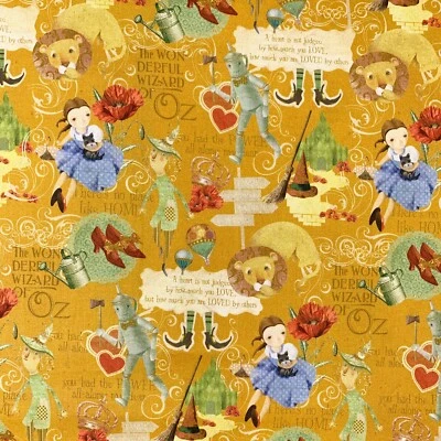 Mago de Oz tela de algodón ocre niños cuento de hadas Dorothy Bruja León Foto 1 de 4