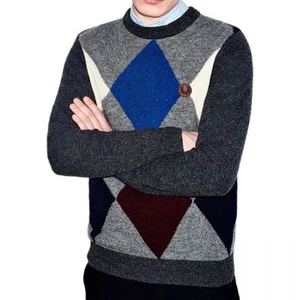 FRED PERRY SHETLAND WOOL ARGYLE CREW NECK SWEATER SWEATSHIRT JUMPER K7228-829 - Picture 1 of 8