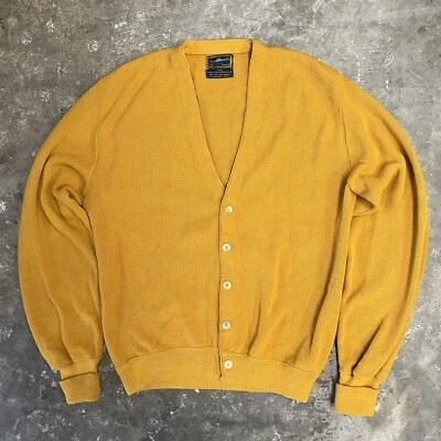 Винтажный 60-х Penneys Towncraft горчичный желтый кардиган свитер Sz M гранж Кобейн - Изображение 1 из 4