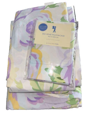 6 Piece Rare Pottery Barn Kids Big Rose Floral Twin Duvet Sheet & Sham Set - Image 1 of 4