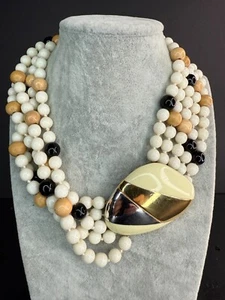 CINER Signed Beaded Choker Gold Tone with Enamel - 5 Strand (As Found) - Picture 1 of 8