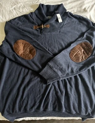 Ralph Lauren Polo Chal Cuello Suéter Azul Cuero Codo Parches 4XLT Nuevo con Etiqueta Foto 1 de 4