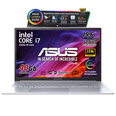 ASUS Vivobook Intel i7 1355u SSD 512GB RAM 40GB 15.6" OLED 2,8K Retro Win11 - Immagine 1 di 4