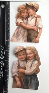 Lot of 2 Vintage Young Boy Girl Hugging Love SINGLE LAYER Embellishments 570 - Picture 1 of 1