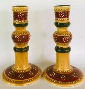 2 Beautiful Talavera Ceramic 8" Candle Holders Mexican Folk Art Candlesticks - Picture 1 of 6