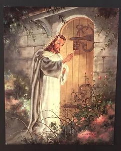 Spiritual Religious Jesus Knocking  Vintage Poster / Print 20 x 16 Christ Prayer - Picture 1 of 1