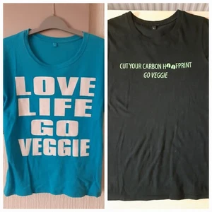2 Veggie T-Shirts - 'Love Life Go Veggie/ Cut your carbon footprint' 38 Zoll Brustumfang - Bild 1 von 14