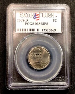 2008 D Jefferson Nickel Satin Finish PCGS MS68FS! ENN Coins - Picture 1 of 2