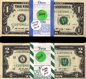 (38) SUPER RARE - 2 full packs (100 ea) w matching serial numbers $1 & $2 packs - Picture 1 of 3