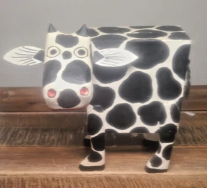 Alcancía de vaca de madera pintada a mano rústica hecha a mano - Imagen 1 de 12