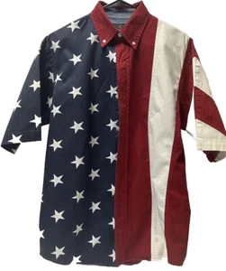 Bass Pro Red Head USA American Flag Star & Stripe Short Sleeve Button Down Small - Picture 1 of 6