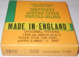 Juego de anillos de pistón 1954-1962 Triumph T20 Cub 200cc Hepolite Reino Unido + 0,030" tamaño - 08 - Imagen 1 de 1
