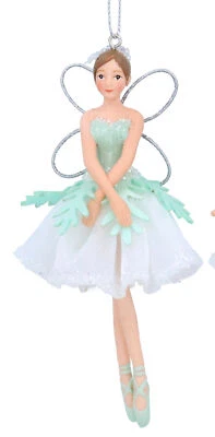 Gisela Graham Ballerina Fairy Christmas Tree Decoration White Pale Green Hanger - Image 1 of 2