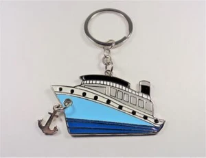 AIRCRAFT METAL BLUE AND WHITE CRUISE SHIP WITH ANCHOR NAUTICAL KEYCHAIN KEY RING - Picture 1 of 4
