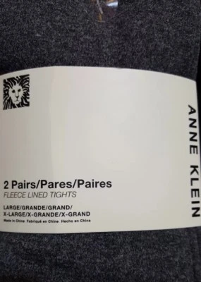 New! ANNE KLEIN 2-Pair Ladies Sz L/XL Soft & Cozy FOOTLESS Fleece Tights BLACK/ - Image 1 of 2
