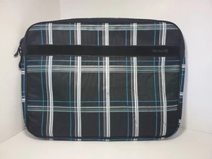 Hurley 13" Laptop Case Padded Black w/ Thin Strip Blue White Plaid Design - Picture 1 of 5