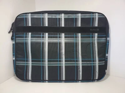 Capa acolchoada preta para laptop Hurley 13" com faixa fina design xadrez azul branco - Imagem 1 de 4