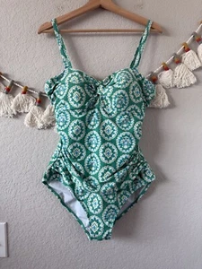 Boden Andros Twist Front Geometric Teal Green Swimsuit Padded Beach Vacation 10 - Picture 1 of 10