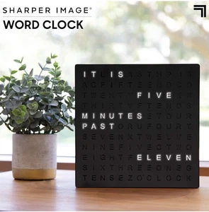 Sharper Image Light-Up Word Clock Modern Design Electronic USB AC Text 8” Square - Picture 1 of 13
