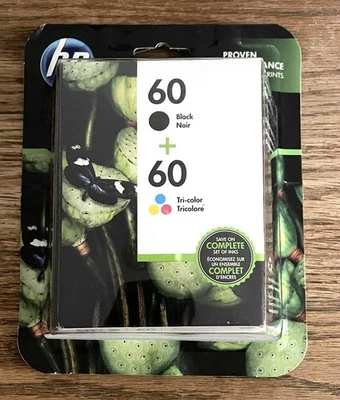 Genuine HP 60 Combo 2pk Ink Cartridges Black Tri-color N9H63FN  9/2020 - Image 1 of 2