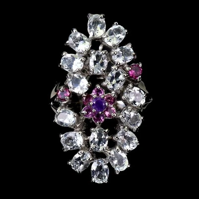 925 Sterling Silver Ring Oval Aquamarine Amethyst Garnet Gemstone Jewelry - Image 1 of 4