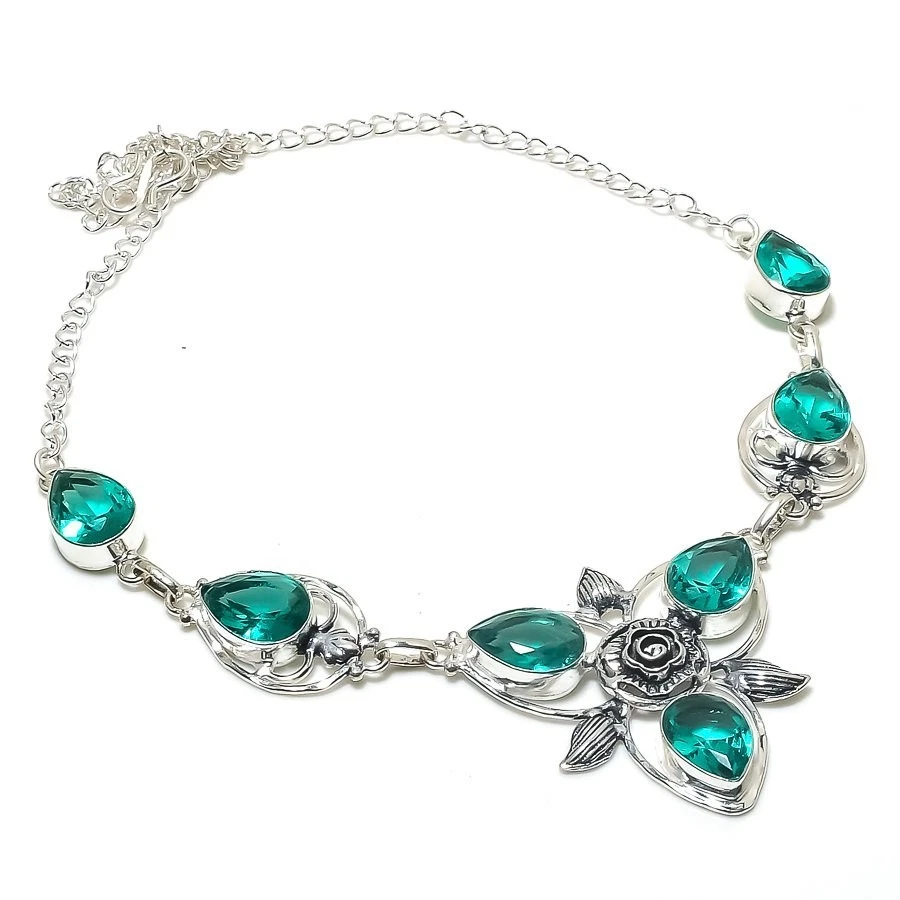 Mint Tourmaline Gemstone Handmade 925 Sterling Silver Jewelry Necklace Size 18" - Image 1 of 1