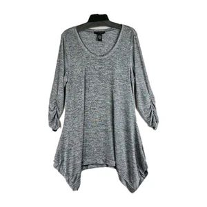 Top tunica donna grigio Grace Elements manica lunga scollo a scoop orlo fazzoletto XL - Foto 1 di 10