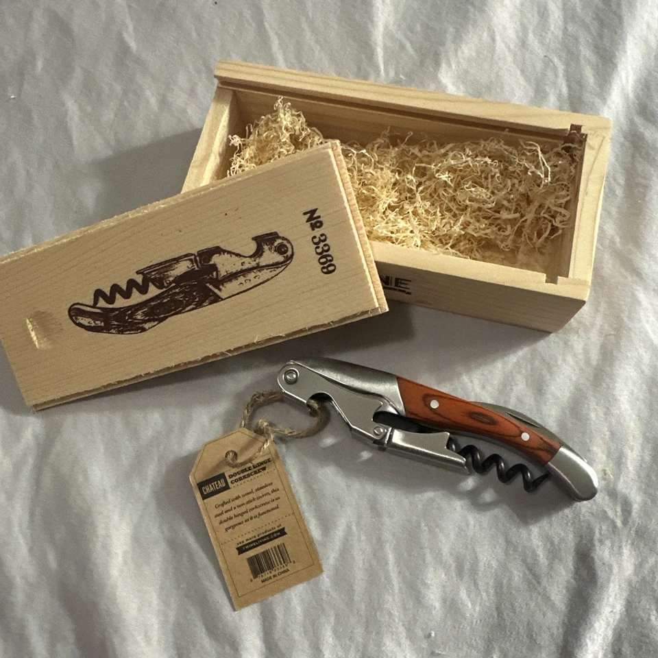 Sacacorchos Doble Cuerda Mango Madera Cordel, Llave de Vino Acero Inoxidable con Lámina... Foto 1 de 1