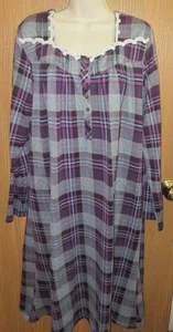 SECRET TREASURES PURPLE PLAID w/ WHITE LACE poly GRANNY pockets nightgown XL - Picture 1 of 7