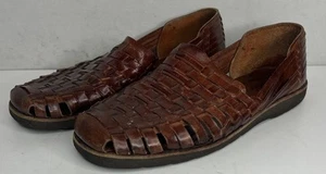 NORDSTROM Hand Woven Braided Chestnut Brown Leather Sandal Shoes Size 9 - Picture 1 of 10