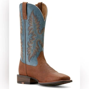 ARIAT • HERREN HUDSON BRAUN UND BLAU BREITE ECKIGE SPITZE COWBOY STIEFEL-Größe 12D Neu mit Etikett - Bild 1 von 11