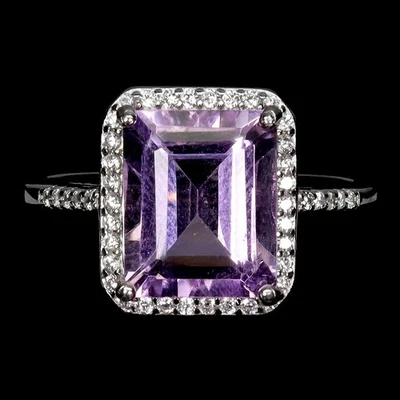 Anillo Black Friday Plata Esterlina Octágono Amatista 10x8mm Joyería Natural Talla 8 Foto 1 de 4